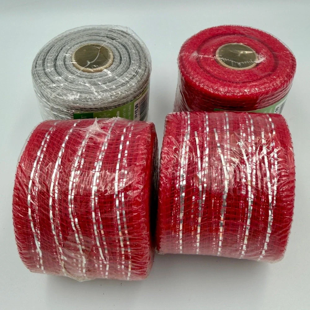 Celebrate It Holiday Mesh Ribbon Red Silver Metallic 2.5in x 10yd 4 Rolls Total